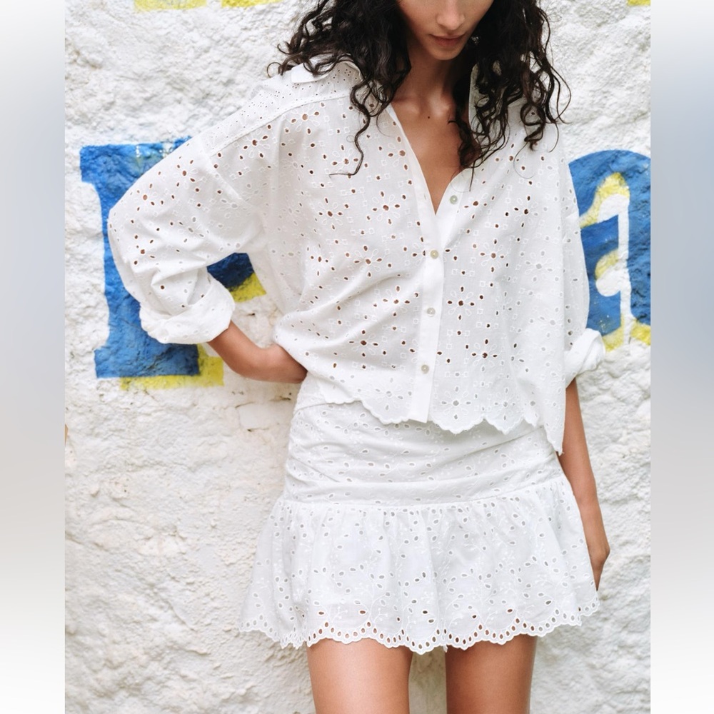NWT ZARA OPENWORK EMBROIDERY SHIRT S